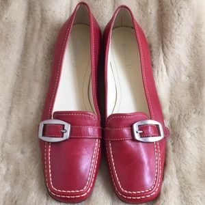 Red Leather Flat Shoes Sz. 7.5 Medium New